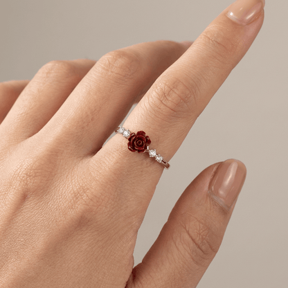 Silver Rose Diamond Ring - (Adjustable) by Rose & Oliver - product image 4