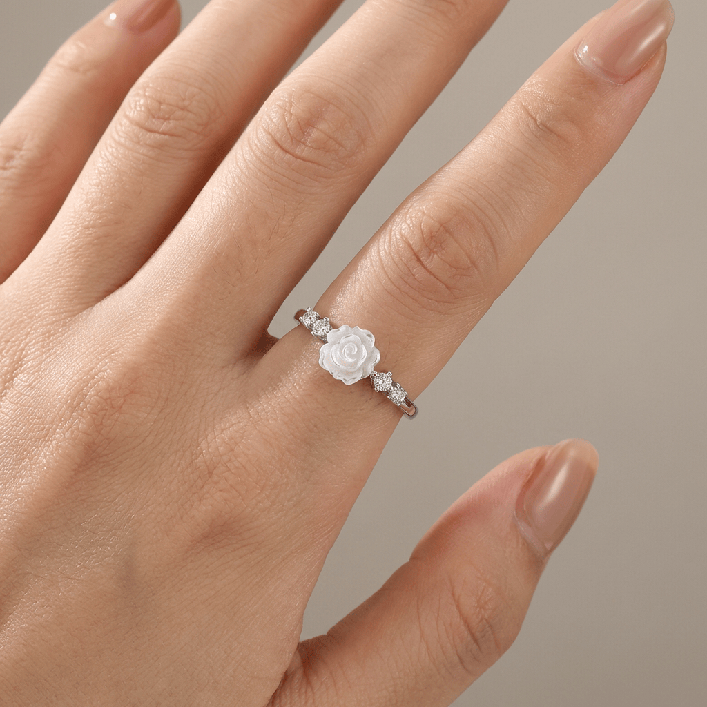Silver Rose Diamond Ring - (Adjustable) by Rose & Oliver - product image 2