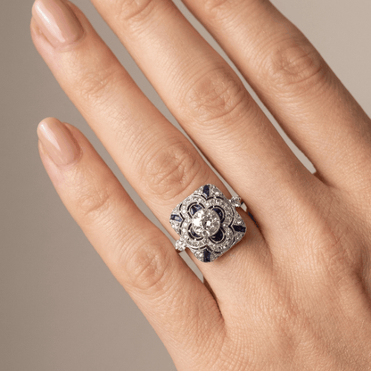 Silver Diamond Sapphire Vintage Ring by Rose & Oliver - product image 2