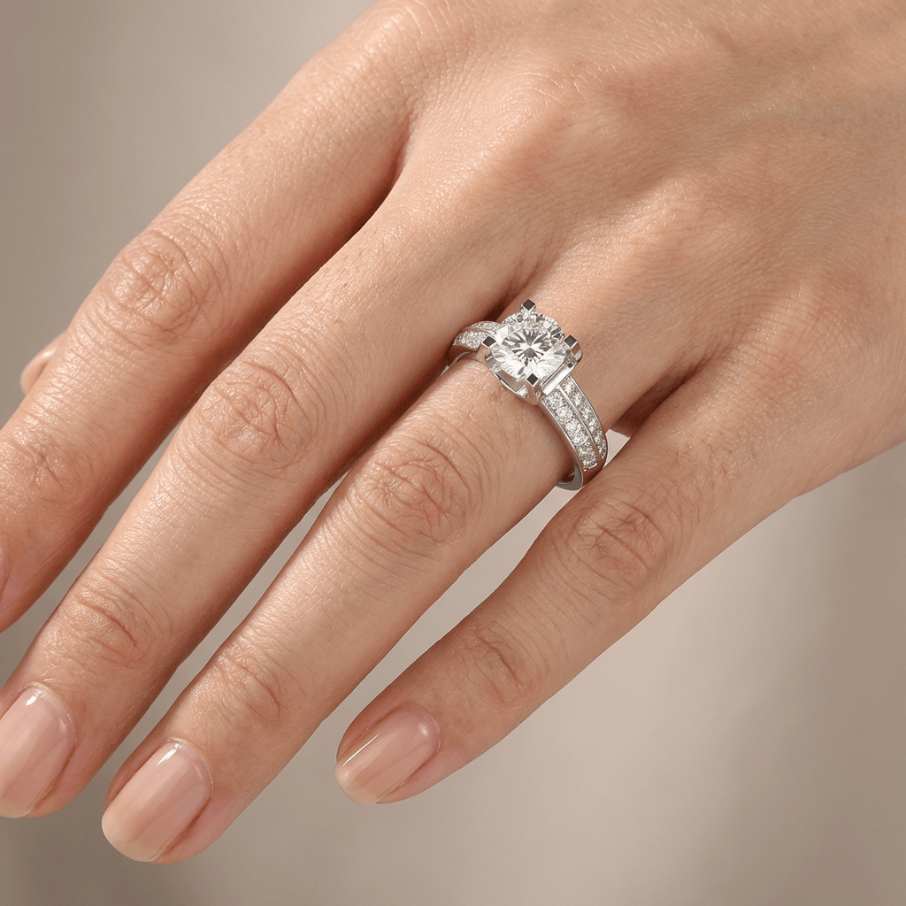 Silver Round Diamond Pave Solitaire Ring - (Adjustable) by Rose & Oliver - product image 2