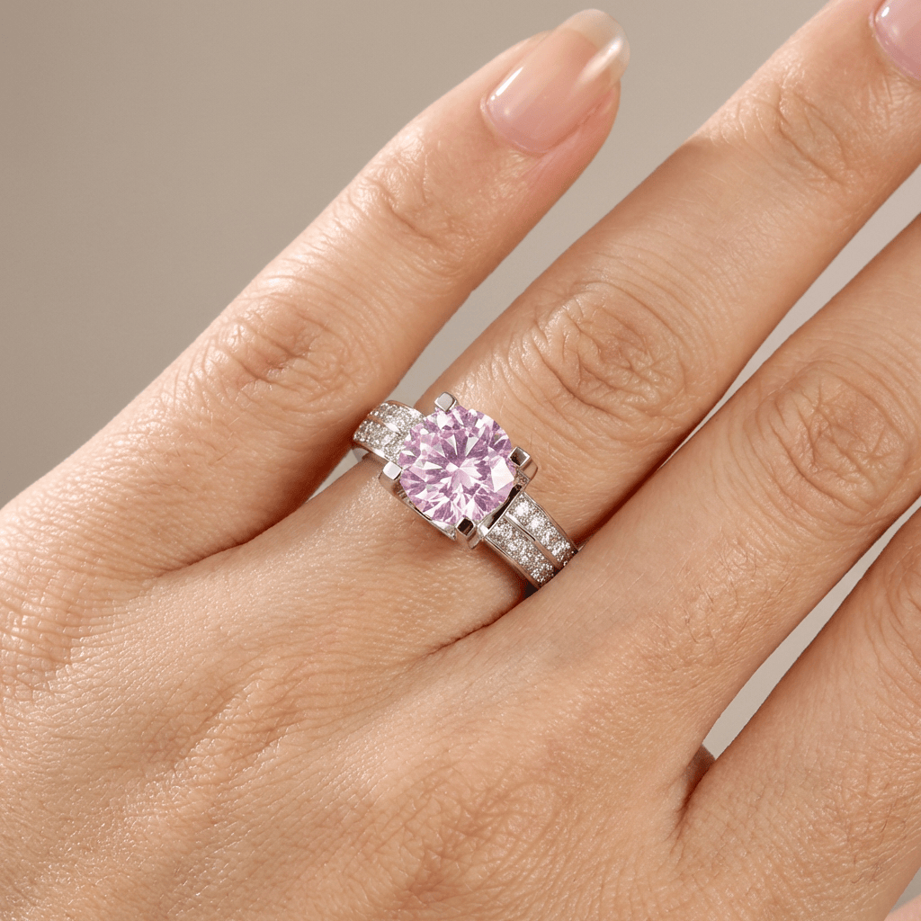 Silver Round Diamond Pave Solitaire Ring - (Adjustable) by Rose & Oliver - product image 4