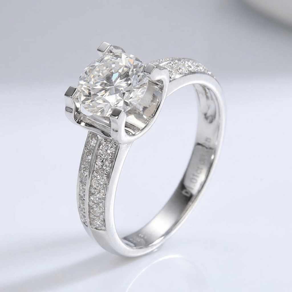 Silver Round Diamond Pave Solitaire Ring - (Adjustable) by Rose & Oliver - product image 1