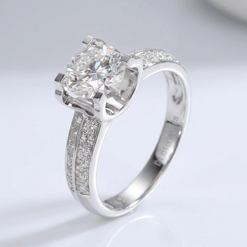 Silver Round Diamond Pave Solitaire Ring - (Adjustable) by Rose & Oliver - product image 1