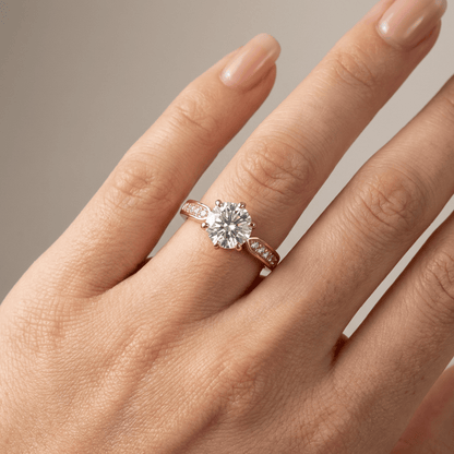 Rose Gold Round Diamond Pave Ring - (Adjustable) by Rose & Oliver - product image 2