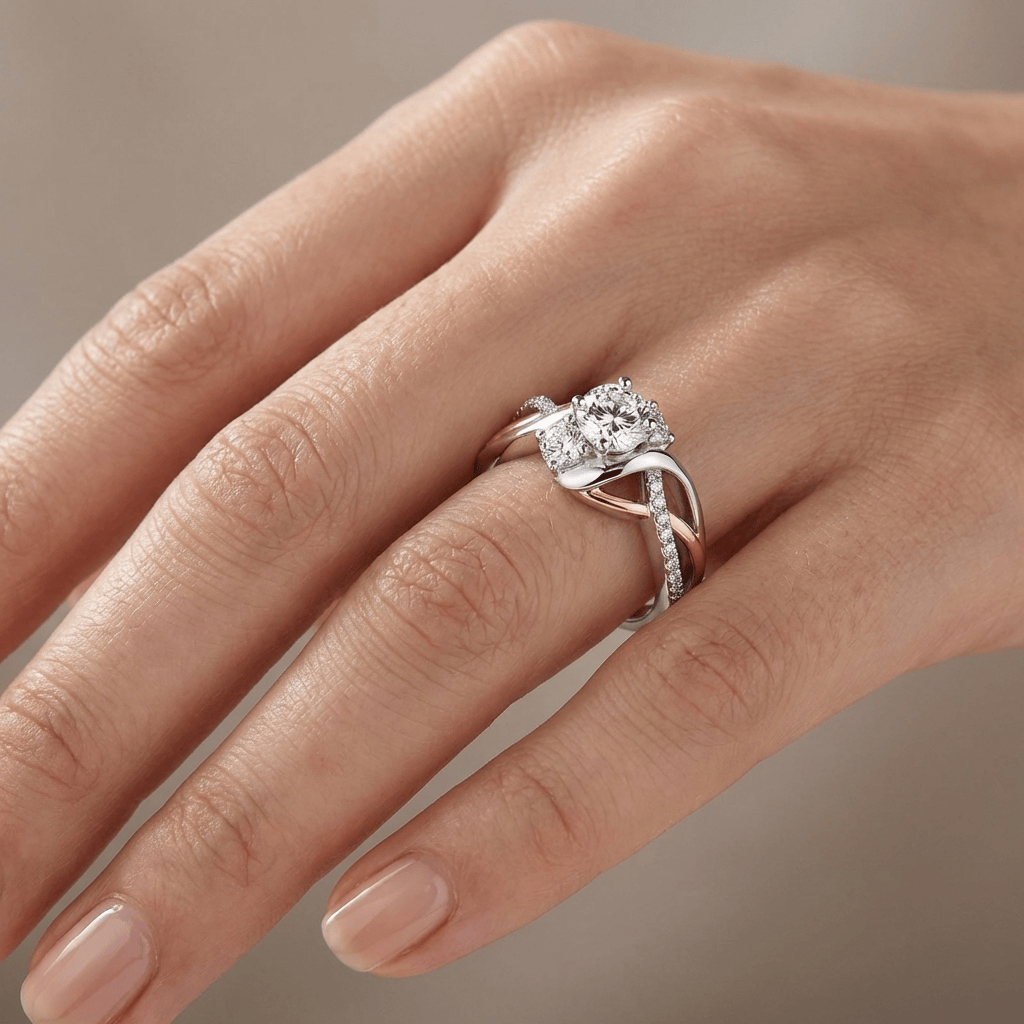 Silver Rose Gold Diamond Twist Ring by Rose & Oliver - product image 2