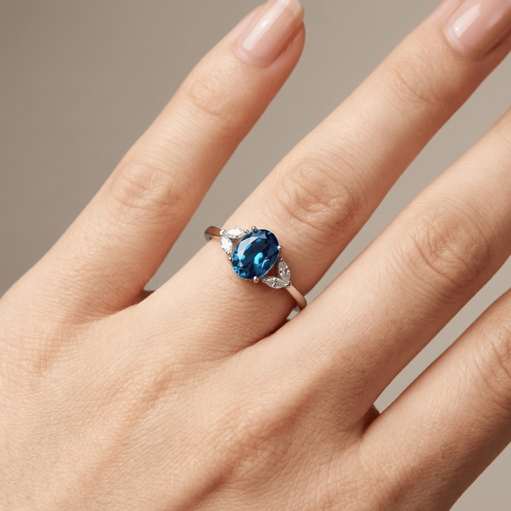 Silver Blue Topaz Oval Ring - (Adjustable) by Rose & Oliver - product image 2
