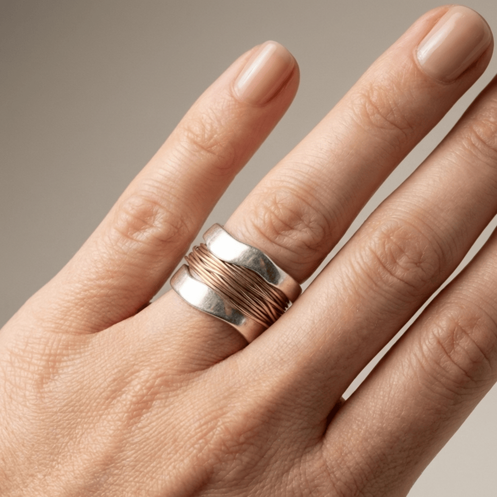 Handmade Silver Gold Wire Wrap Ring by Rose & Oliver - product image 2