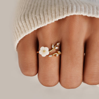 Gold Floral and Leaf Open Ring by Rose & Oliver - product image 2