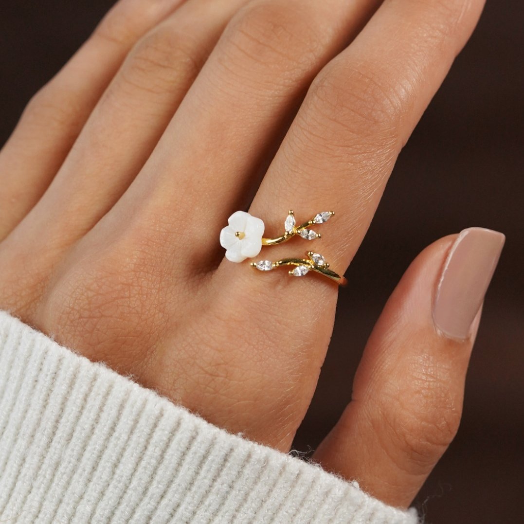 Gold Floral and Leaf Open Ring by Rose & Oliver - product image 3